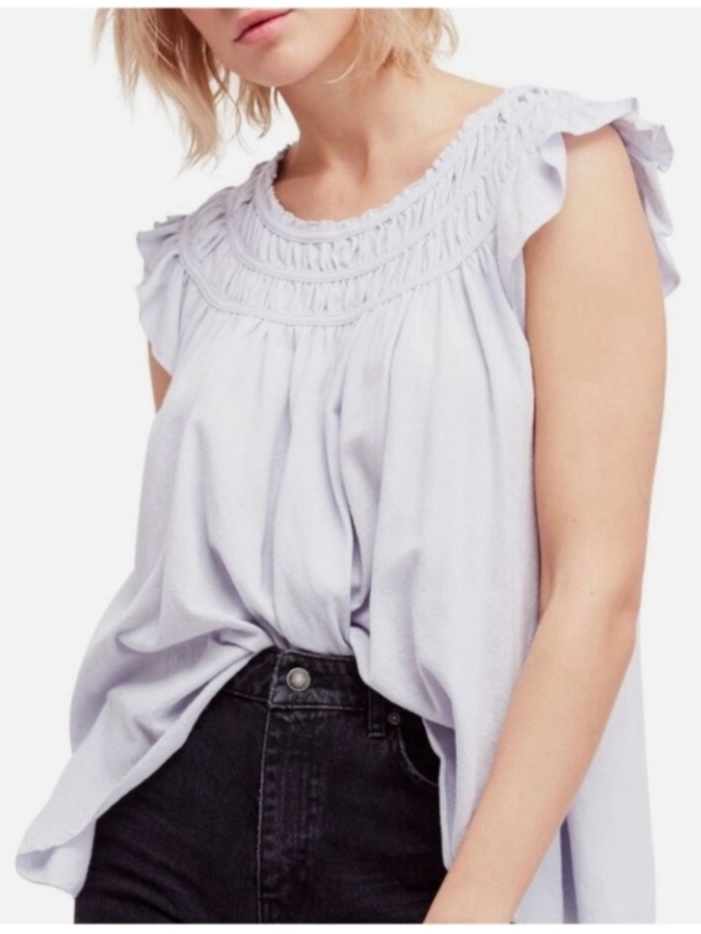 NWOT [We The Free ✵ People] Blue Smocked < Coconut > Swing Flutter Top | Large
